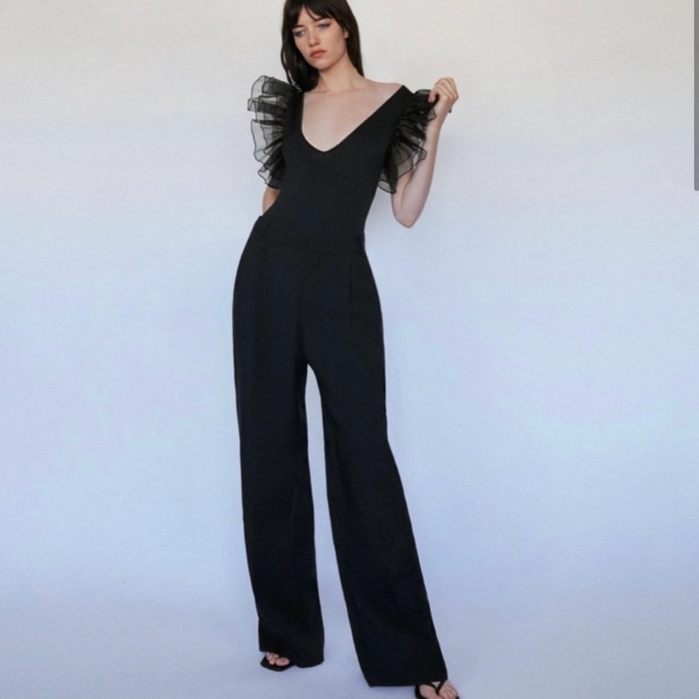 Zara Black Organza Thong Bodysuit Size Small - Picture 2 of 9